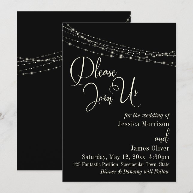 Invitación de boda Cream Typography 32, Black 2 co (Anverso / Reverso)