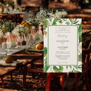 Invitación de boda crema con follaje listado de am