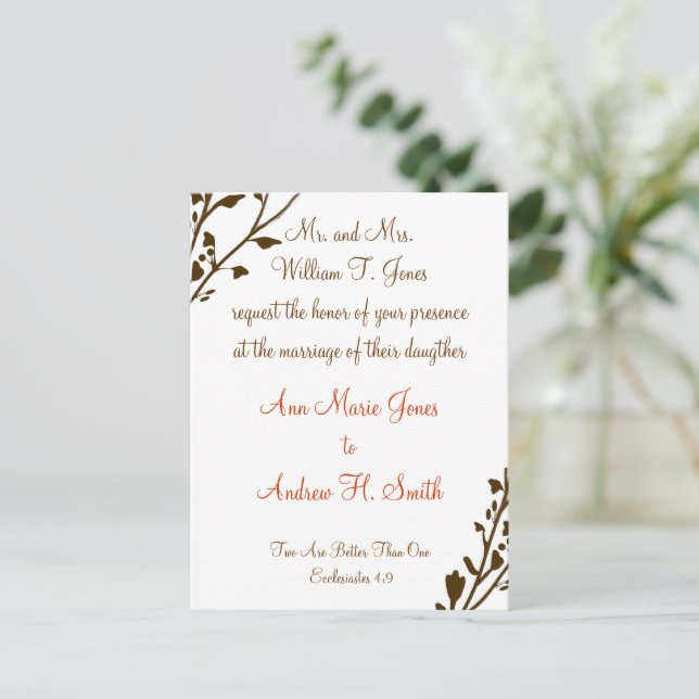 Invitación de boda cristiana chocolate profundo (Anverso de pie)