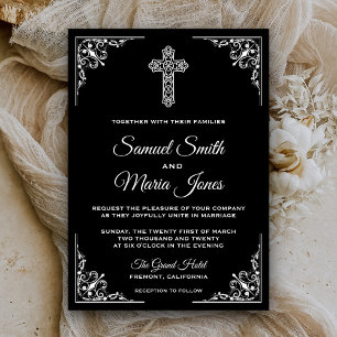 Invitación de boda cristiana con cruz en blanco y