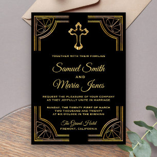 Invitación de boda cristiana de cruz de oro elegan