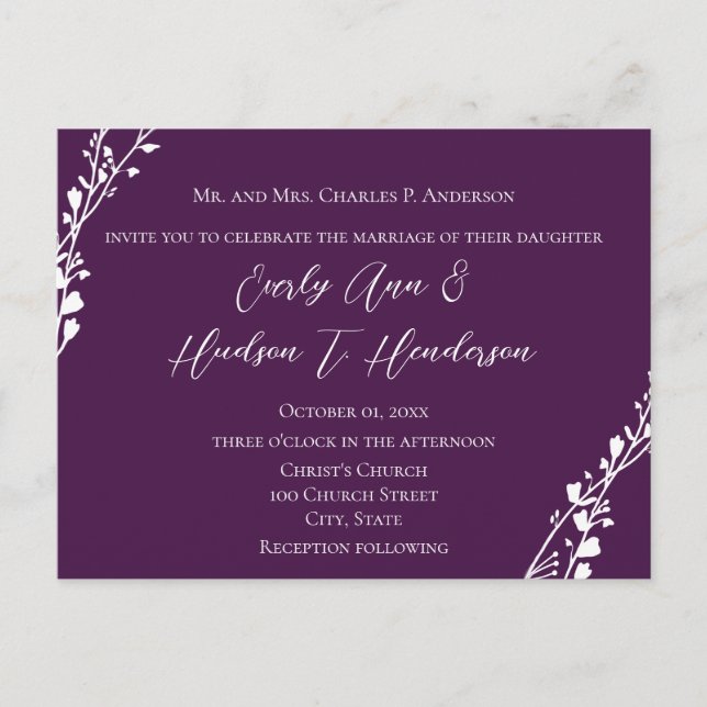 Invitación de boda cristiana Deep Grape (Anverso)