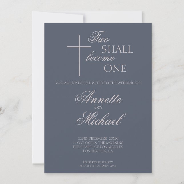 Invitación de Boda Cristiana Dos Serán Uno (Anverso)