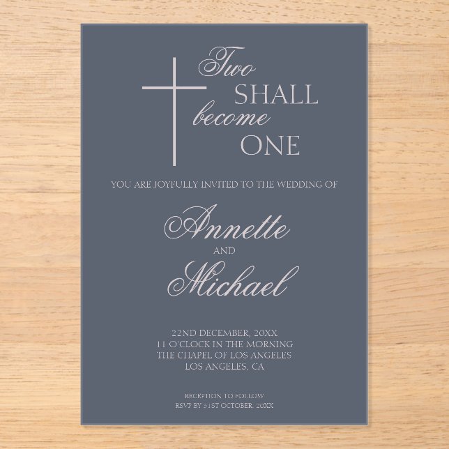 Invitación de Boda Cristiana Dos Serán Uno (Anverso)