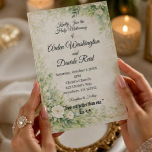 Invitación de boda cristiana floral verde salvia