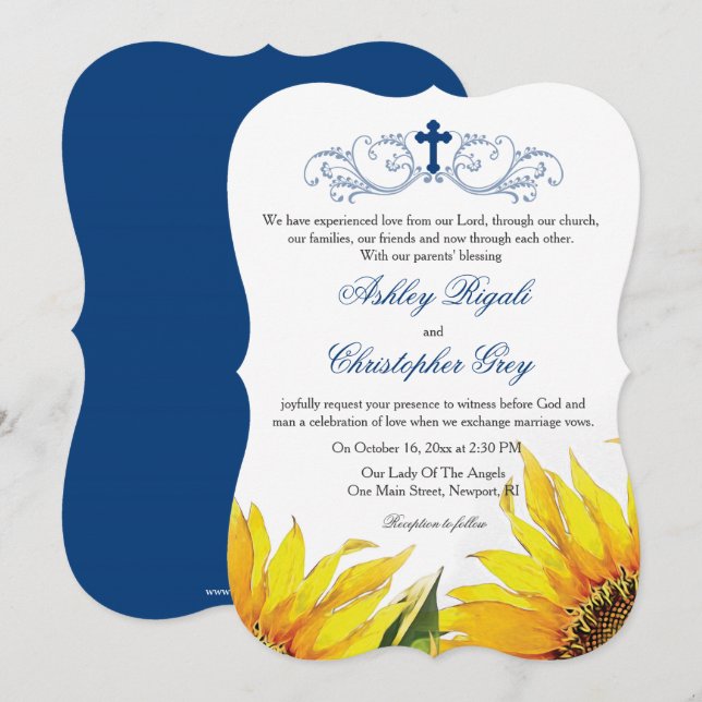 Invitación de boda cristiana - Girasoles (Anverso / Reverso)