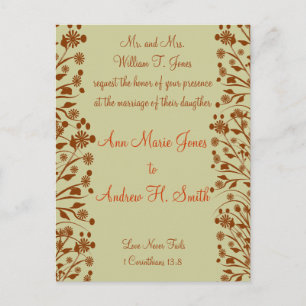 Invitación de boda cristiana naranja y marrón
