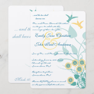Invitación de boda cristiana pájaros colibríes flo