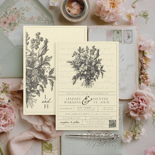 Invitación de boda cristiana QR floral vintage en