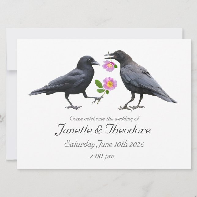 Invitación de boda Crows Roses (Anverso)