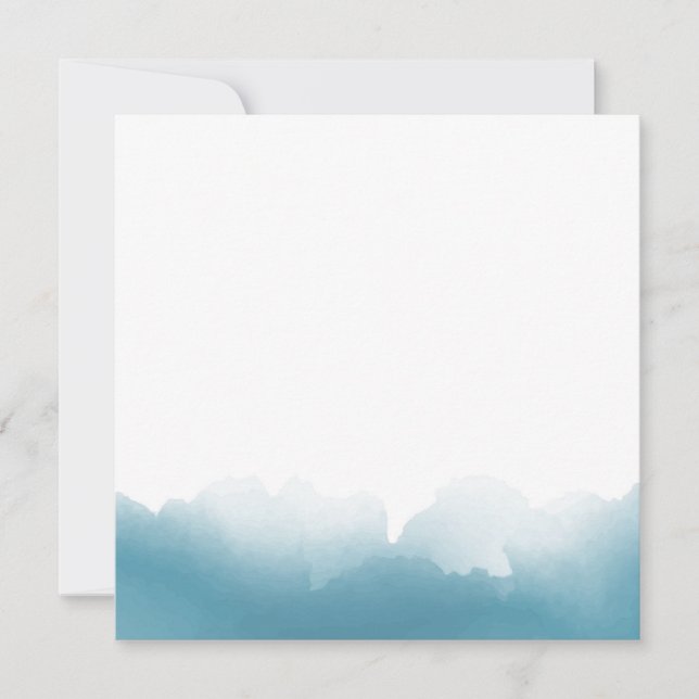 Invitación de boda cuadrada con acuarela azul (Anverso)