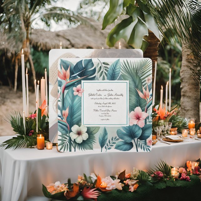 Invitación de boda cuadrada con esencia tropical l (Subido por el creador)