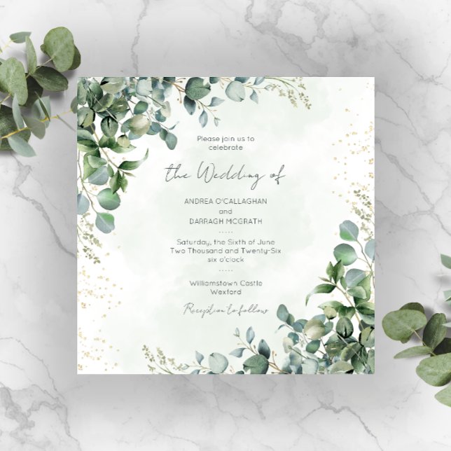 Invitación de Boda Cuadrada con Verdor de Eucalipt (Subido por el creador)