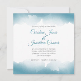 Invitación de boda cuadrada de acuarela azul