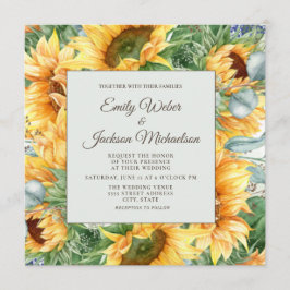 Invitación de boda cuadrada de girasoles Eucalipto