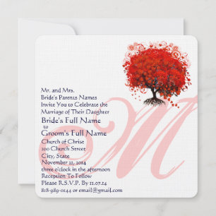 Invitación de boda cuadrada del árbol de amor mono