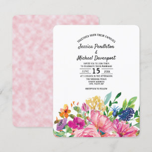 Invitación de boda cuadrada floral en acuarela col