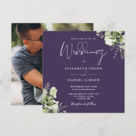 Invitación de Boda Cuadrada Floral Verde Púrpura