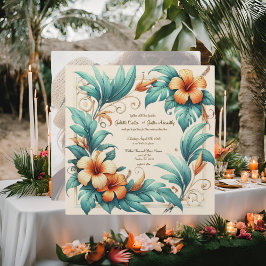 Invitación de boda cuadrada iridiscente tropical