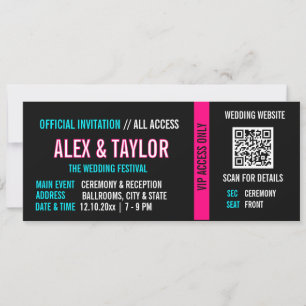 Invitación de Boda Cyberpunk Ticket Neon VIP