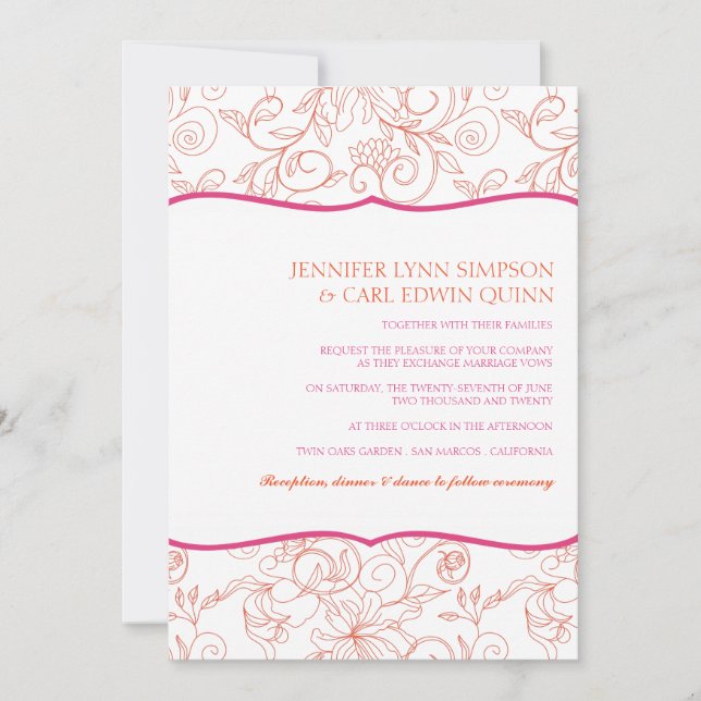 Invitación de boda Dalia (Naranja y Fucsia) (Anverso)