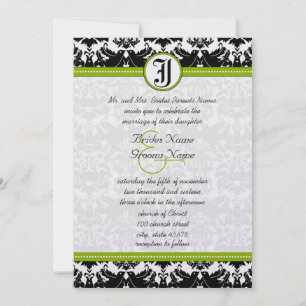 Invitación de boda damasco de pájaros de amor verd