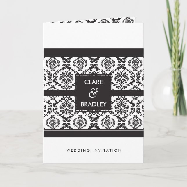 INVITACIÓN DE BODA :: damasco paisaje negro (Anverso)