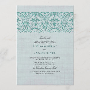 Invitación de boda damasco vintage azul turquesa