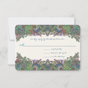 Invitación de Boda Damask Azul Frambuesa Verde