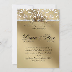 Invitación de boda Damask Floral Gold Crown