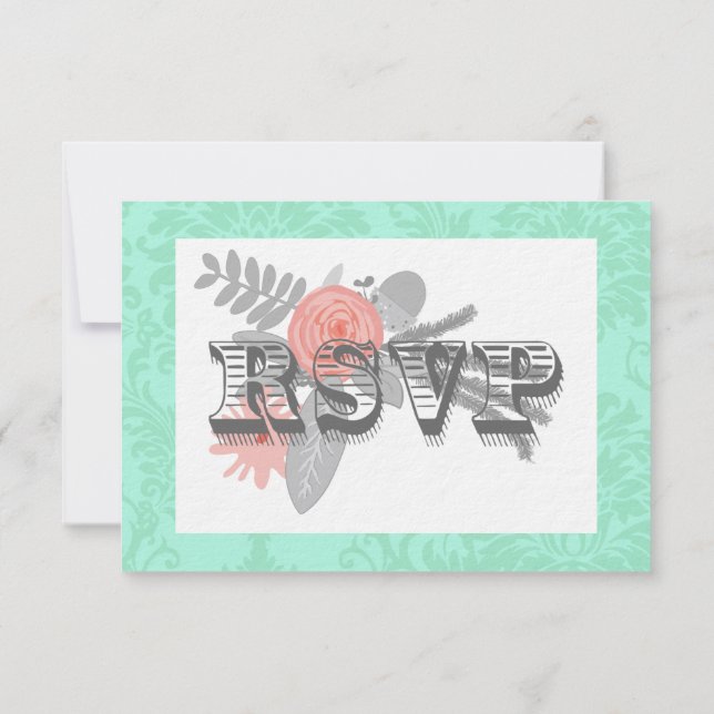 Invitación de boda Damask Modern Mint (Reverso)