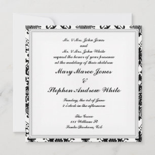 Invitación de boda Damask negro y blanco