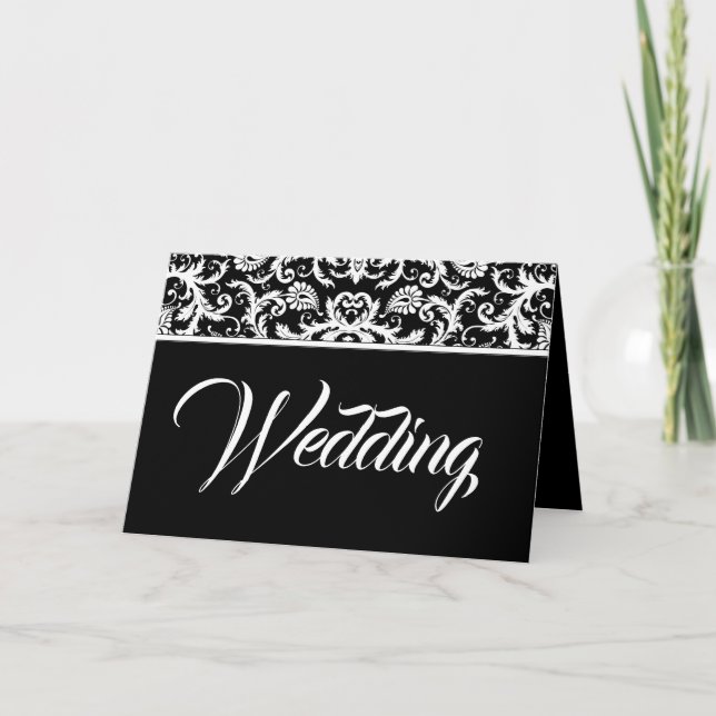 Invitación de Boda Damask - Negro y Blanco (Anverso)