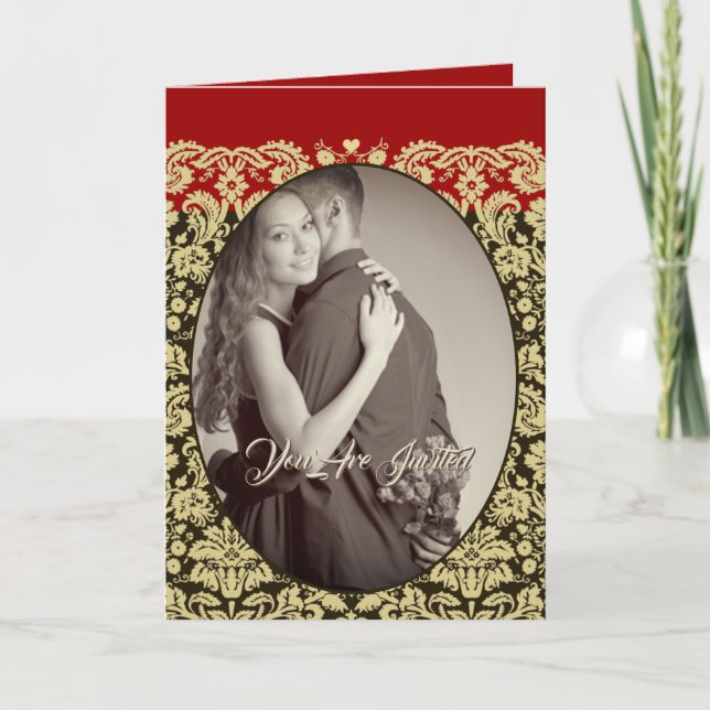Invitación de boda Damask Tan-Elegir fondo (Anverso)