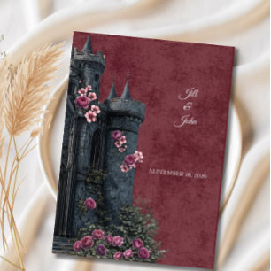 Invitación de Boda Dark Academia Castillo Florales