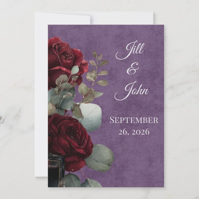 Invitación de Boda Dark Academia Crimson Noir (Anverso)