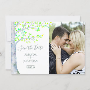 Invitación de boda de abedul en primavera con acua