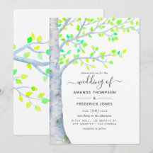 Invitación de boda de abedul en primavera con acua