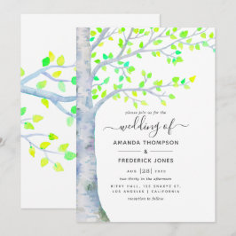 Invitación de boda de abedul en primavera con acua