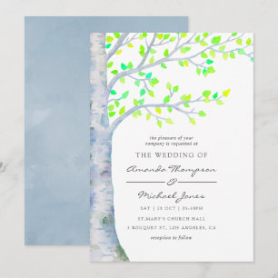 Invitación de boda de abedul en primavera con acua