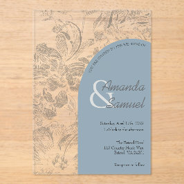 Invitación de boda de acrílico arqueado con dibujo