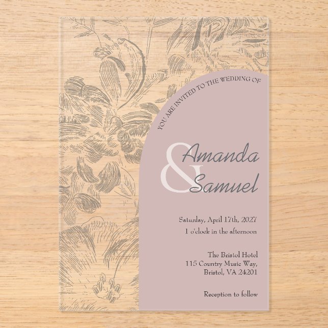 Invitación de boda de acrílico arqueado con línea  (Anverso)