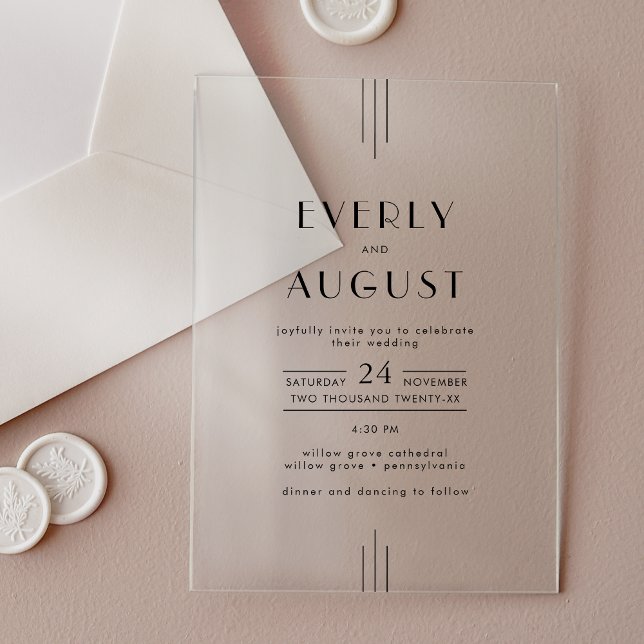 Invitación de boda de acrílico Art Déco moderno EV (EVERLY Modern Art Deco Acrylic Wedding Invitation)