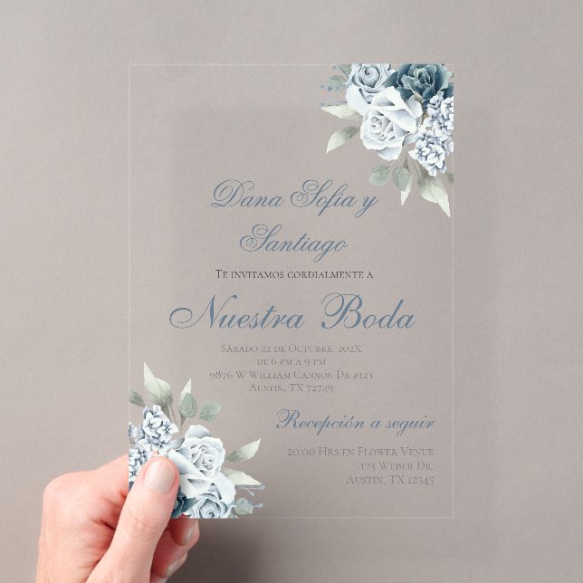 Invitación de boda de acrílico azul polvoriento es (Insitu (portátil))