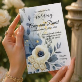 Invitación de boda de acrílico azul polvoriento y