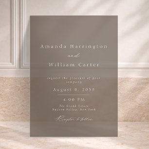 Invitación de boda de acrílico beige de lujo