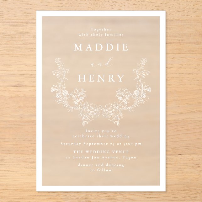 Invitación de boda de acrílico botánico minimalist (Anverso)