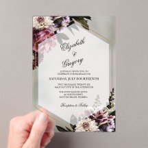 Invitación de boda de acrílico botánico rosado