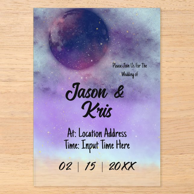 Invitación de boda de acrílico celestial (Anverso)