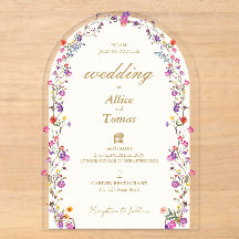 Invitación de boda de acrílico con arco floral ele